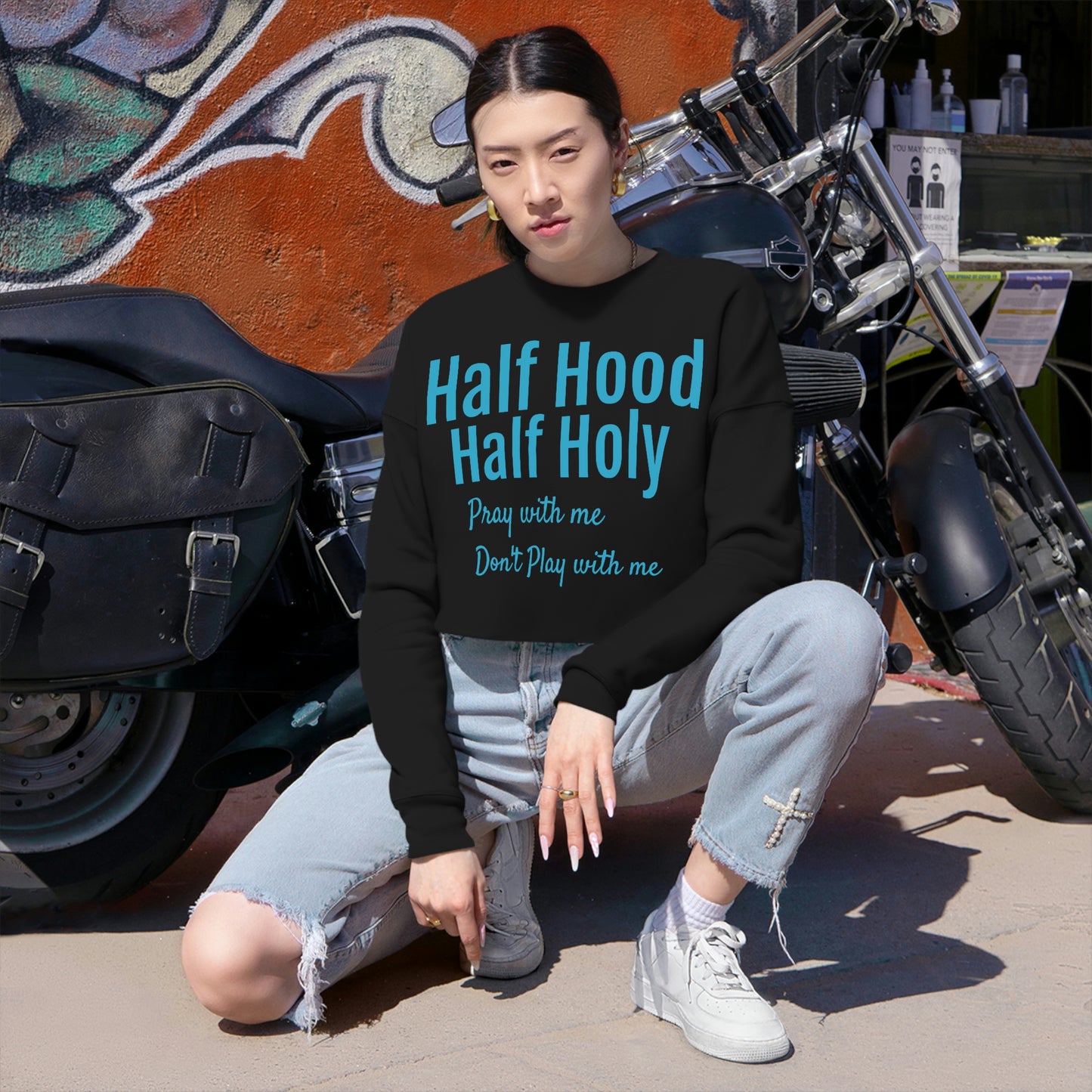 Half Hood Half Holy Women's Cropped Sweatshirt