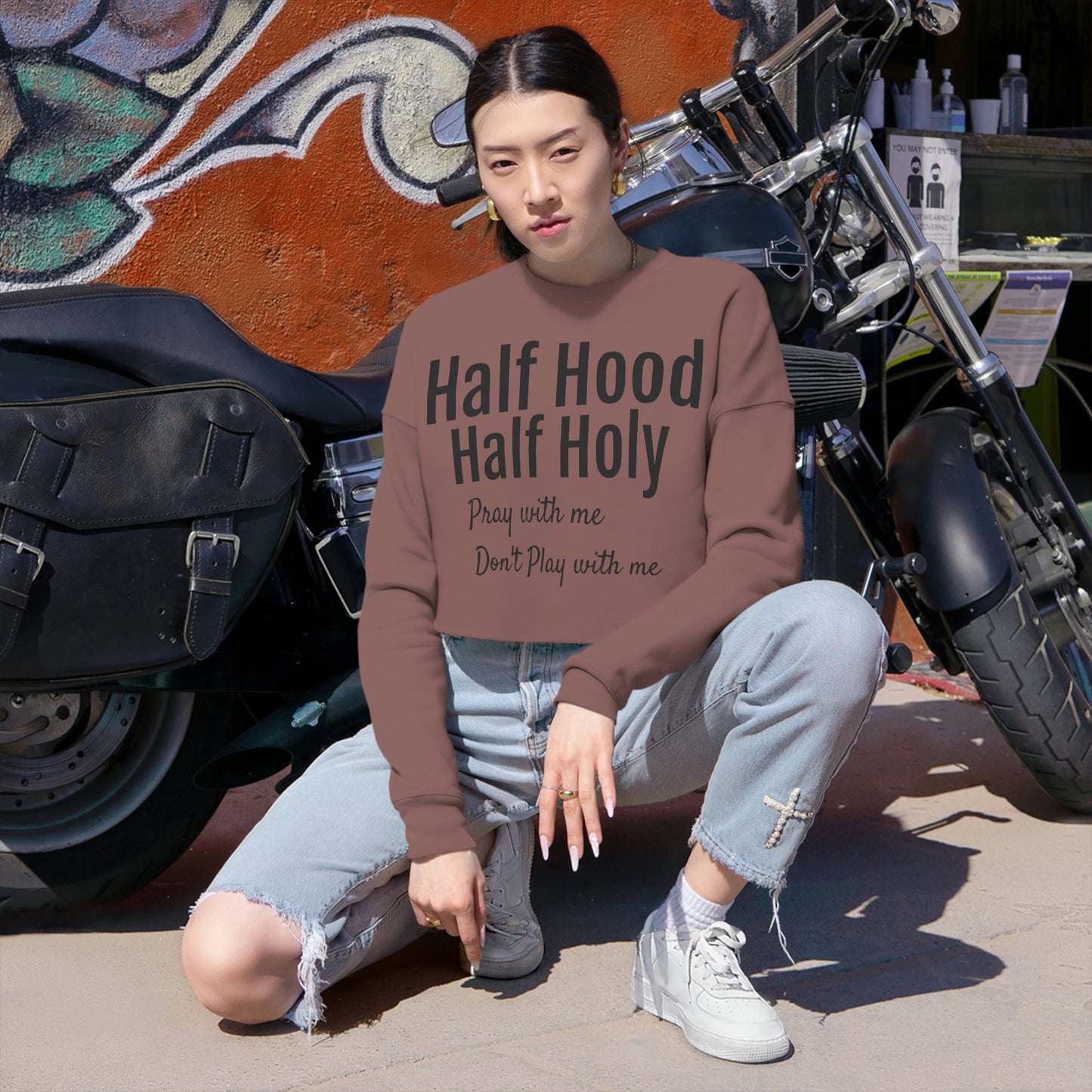 Half Hood Half Holy Women's Cropped Sweatshirt